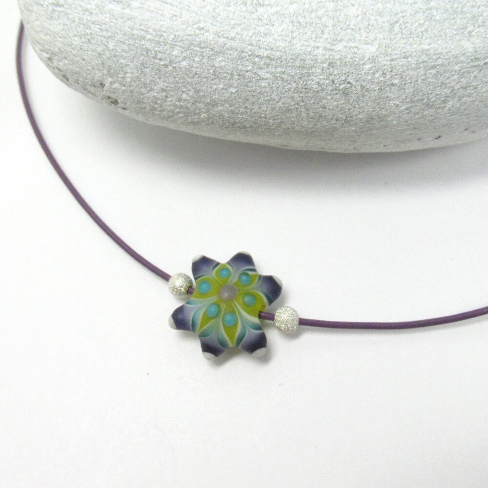 Glass bead on leather necklace